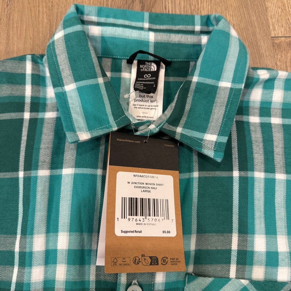 The North Face Women Junction Woven Shirt Long Sleeve Plaid Green Size Large NWT - Picture 5 of 6